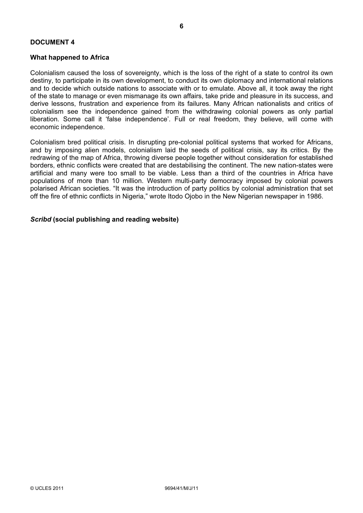 Cambridge A Level Thinking Skills 9694 2011 May/June Paper 4 · Variant 1 question paper, page 6 of 8