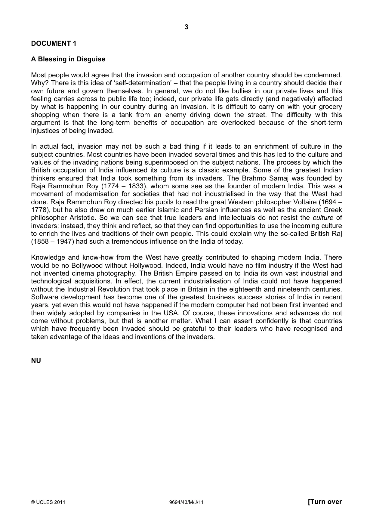 Cambridge A Level Thinking Skills 9694 2011 May/June Paper 4 · Variant 3 question paper, page 3 of 8