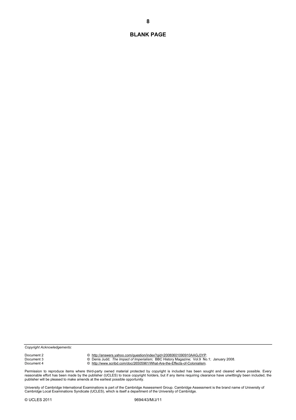 Cambridge A Level Thinking Skills 9694 2011 May/June Paper 4 · Variant 3 question paper, page 8 of 8