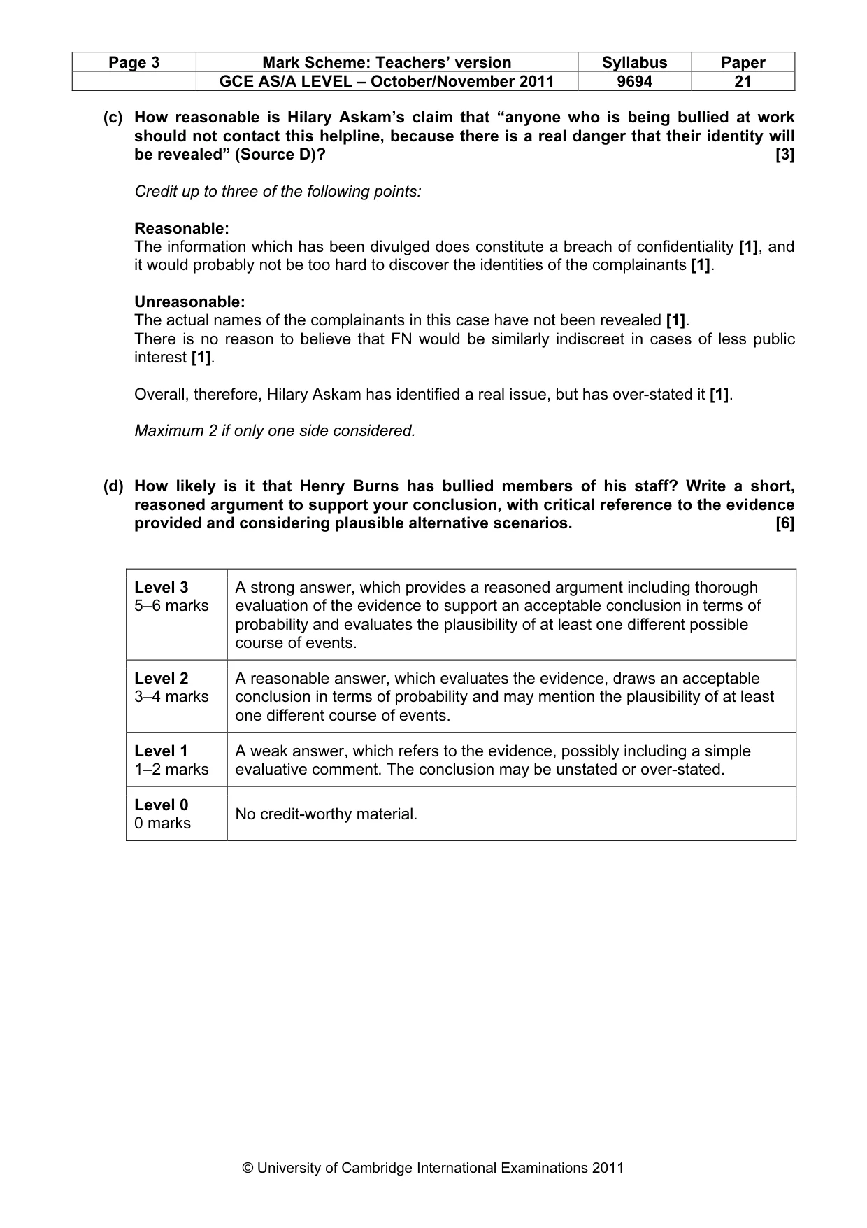 Mark scheme, page 3 of 7