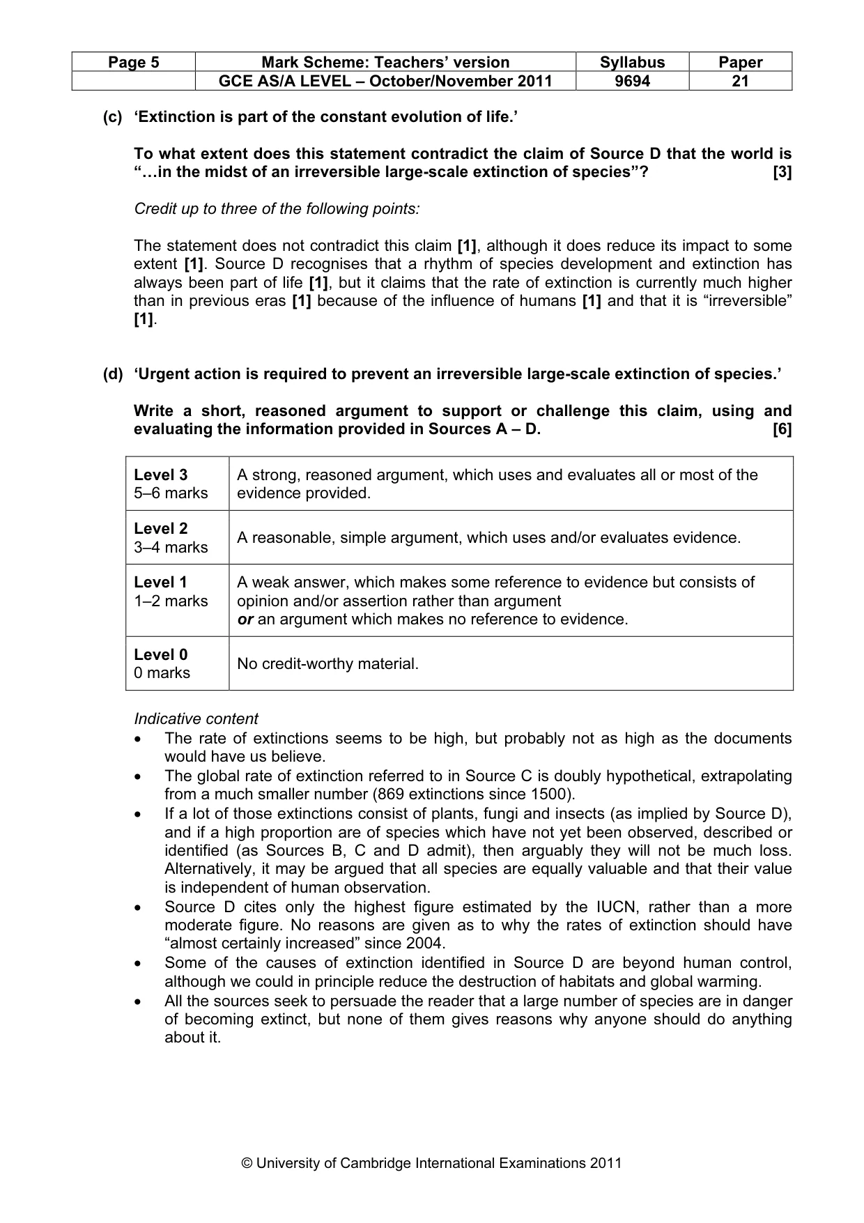 Mark scheme, page 5 of 7