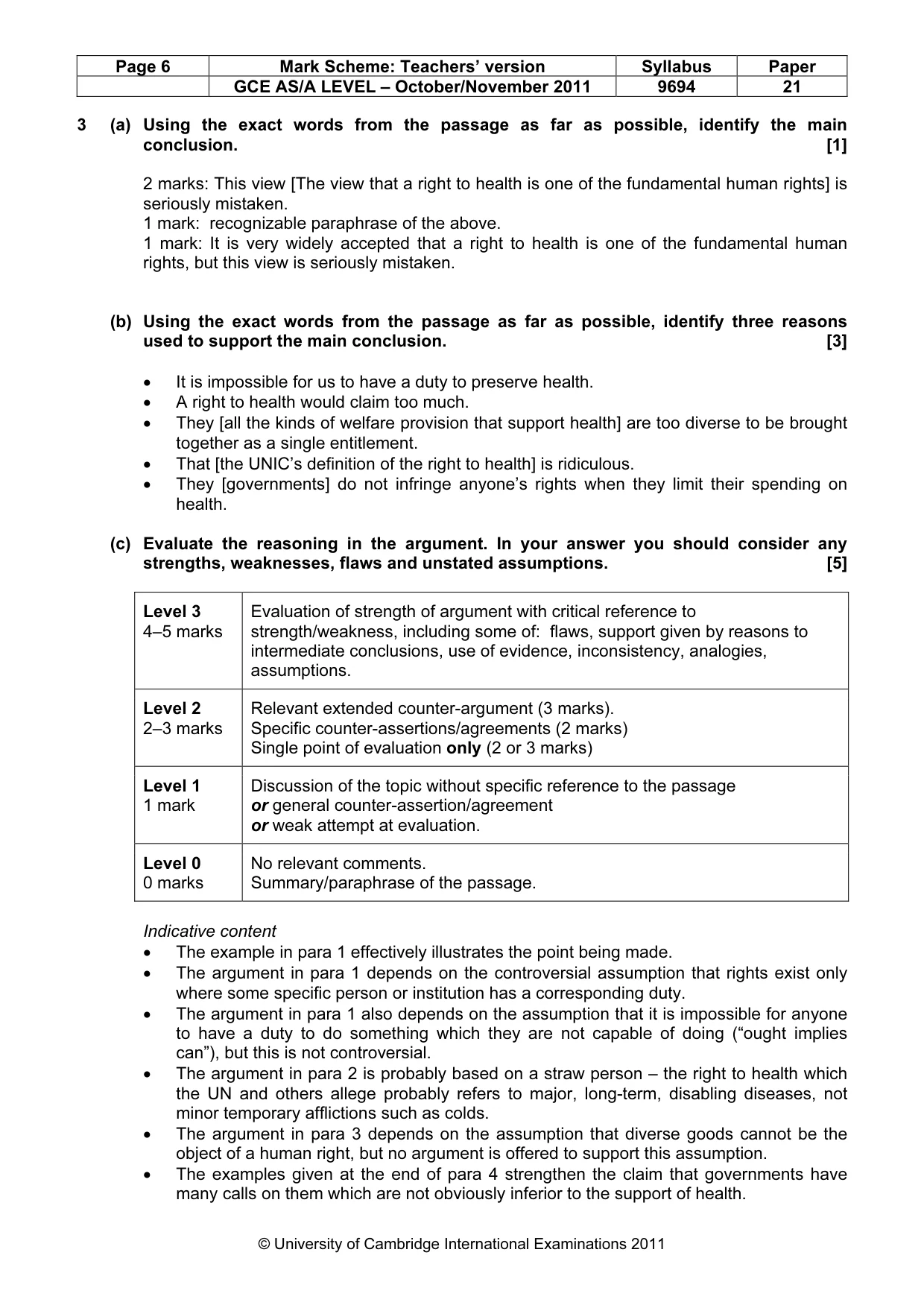 Mark scheme, page 6 of 7