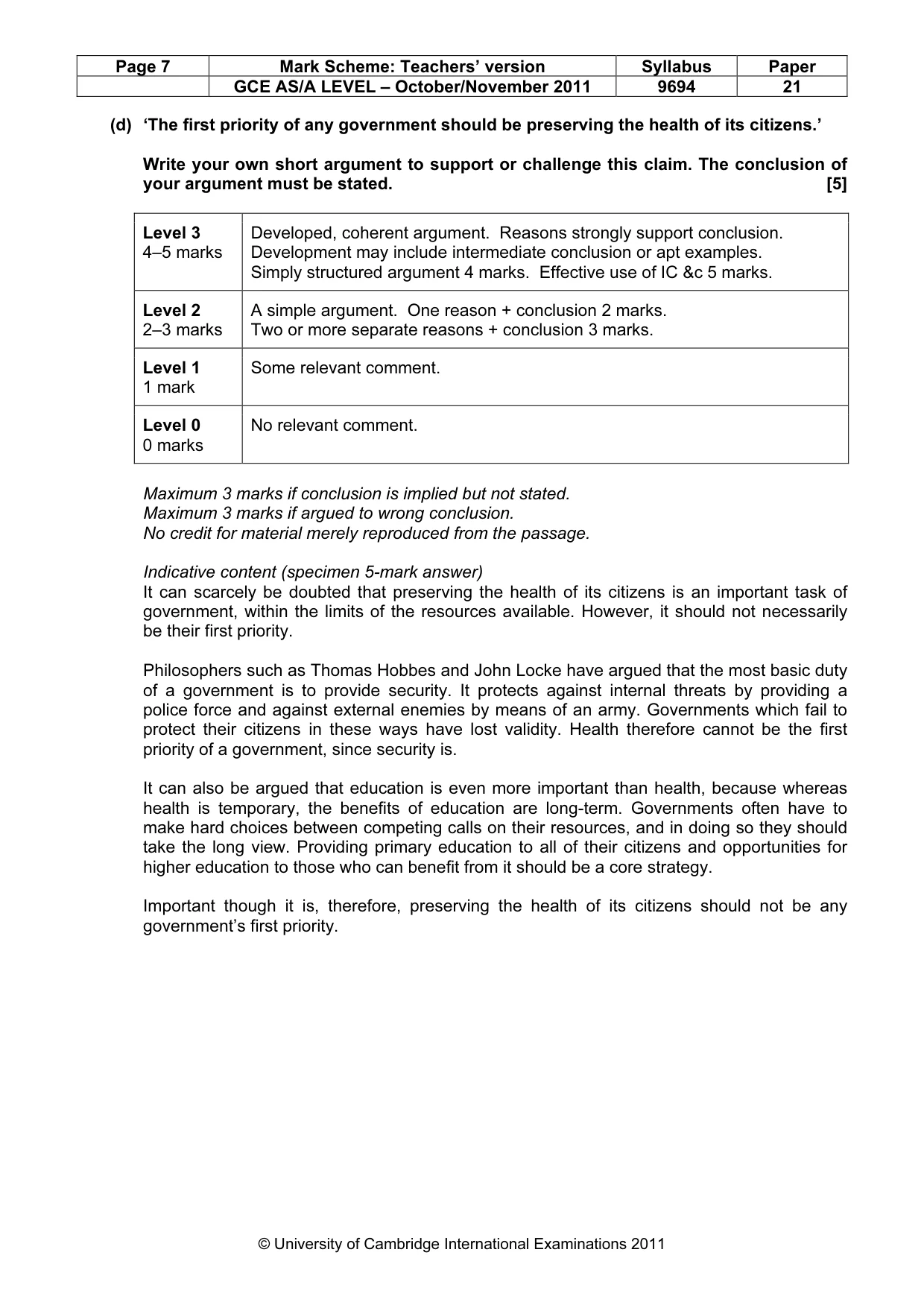 Mark scheme, page 7 of 7