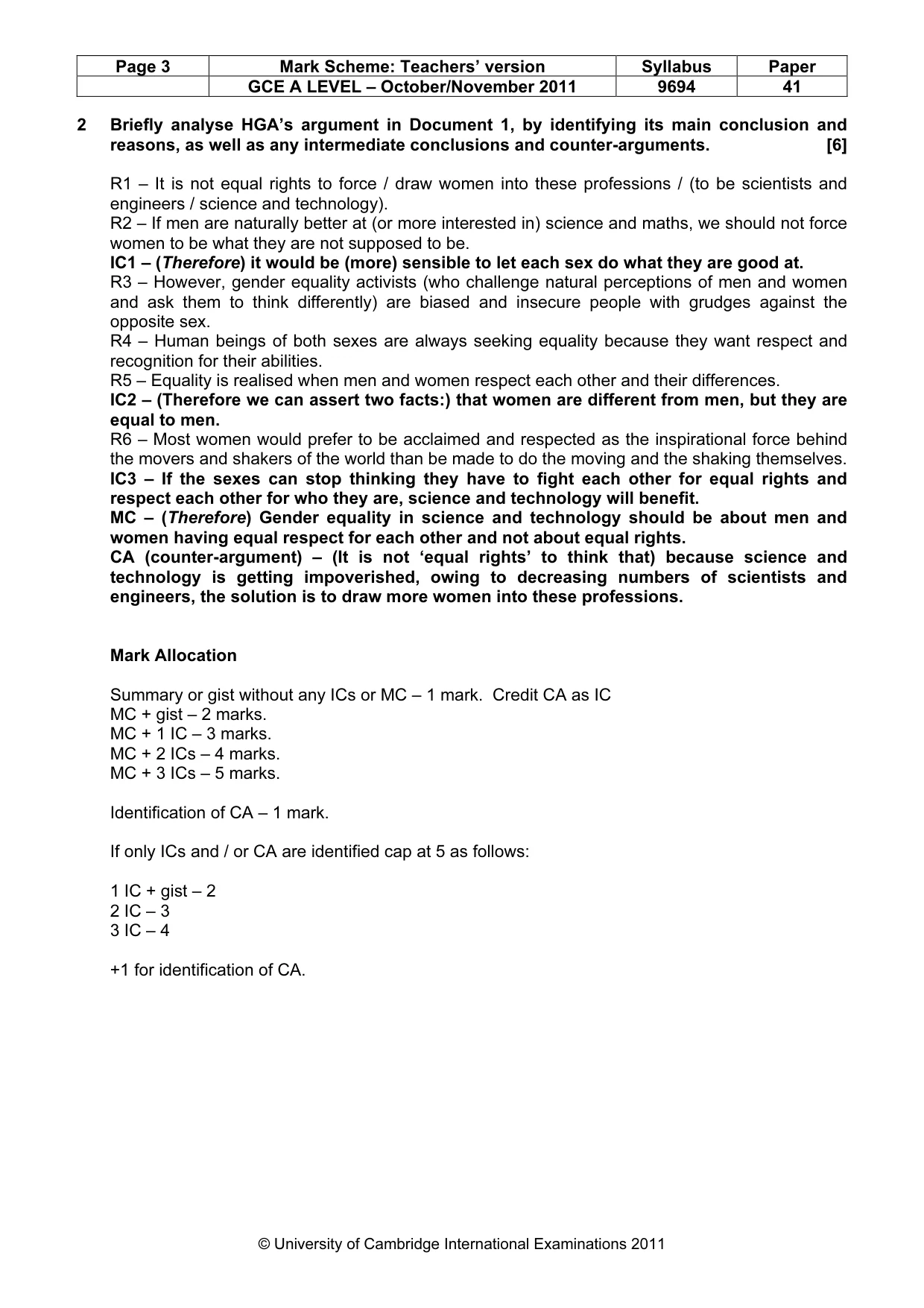 Mark scheme, page 3 of 7