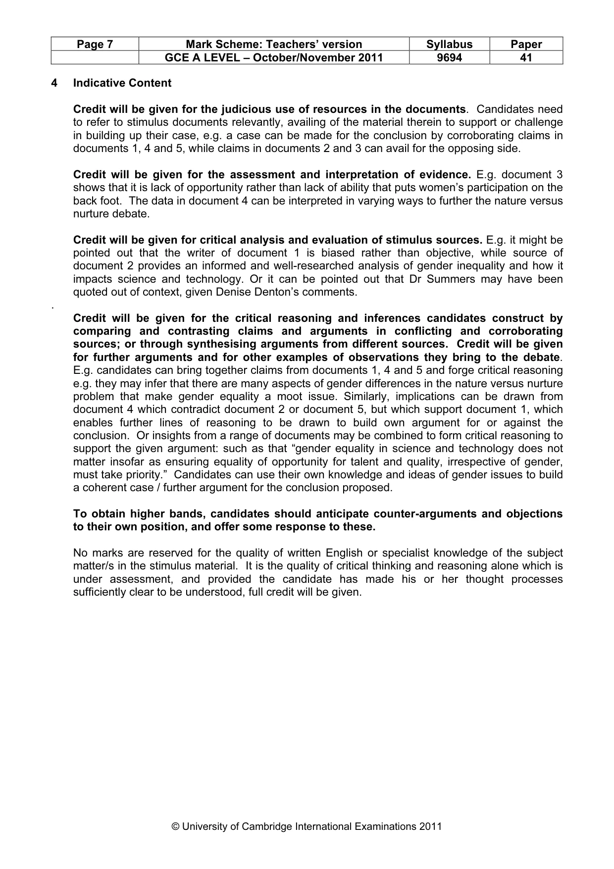 Mark scheme, page 7 of 7