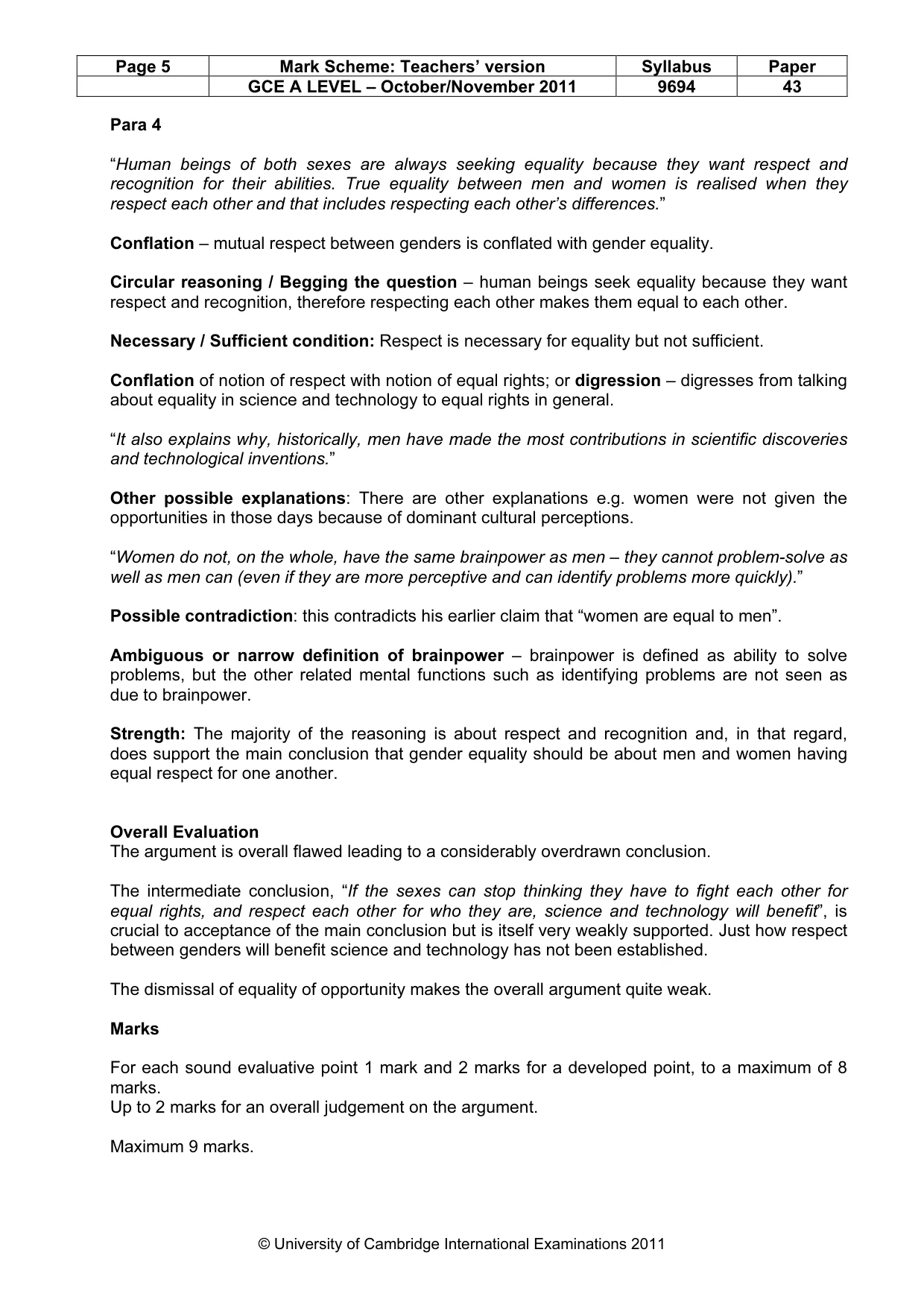 Mark scheme, page 5 of 7