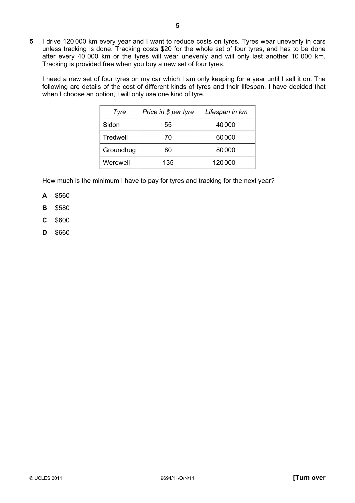 Cambridge A Level Thinking Skills 9694 2011 Oct/Nov Paper 1 · Variant 1 question paper, page 5 of 20