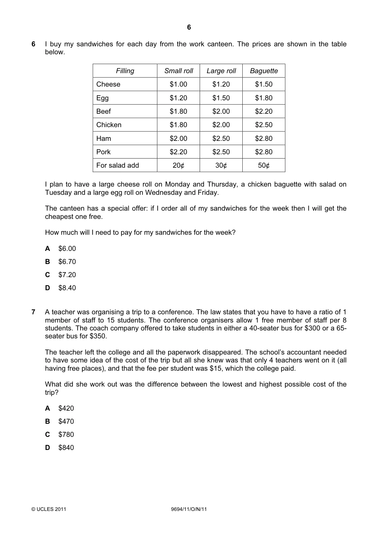 Cambridge A Level Thinking Skills 9694 2011 Oct/Nov Paper 1 · Variant 1 question paper, page 6 of 20