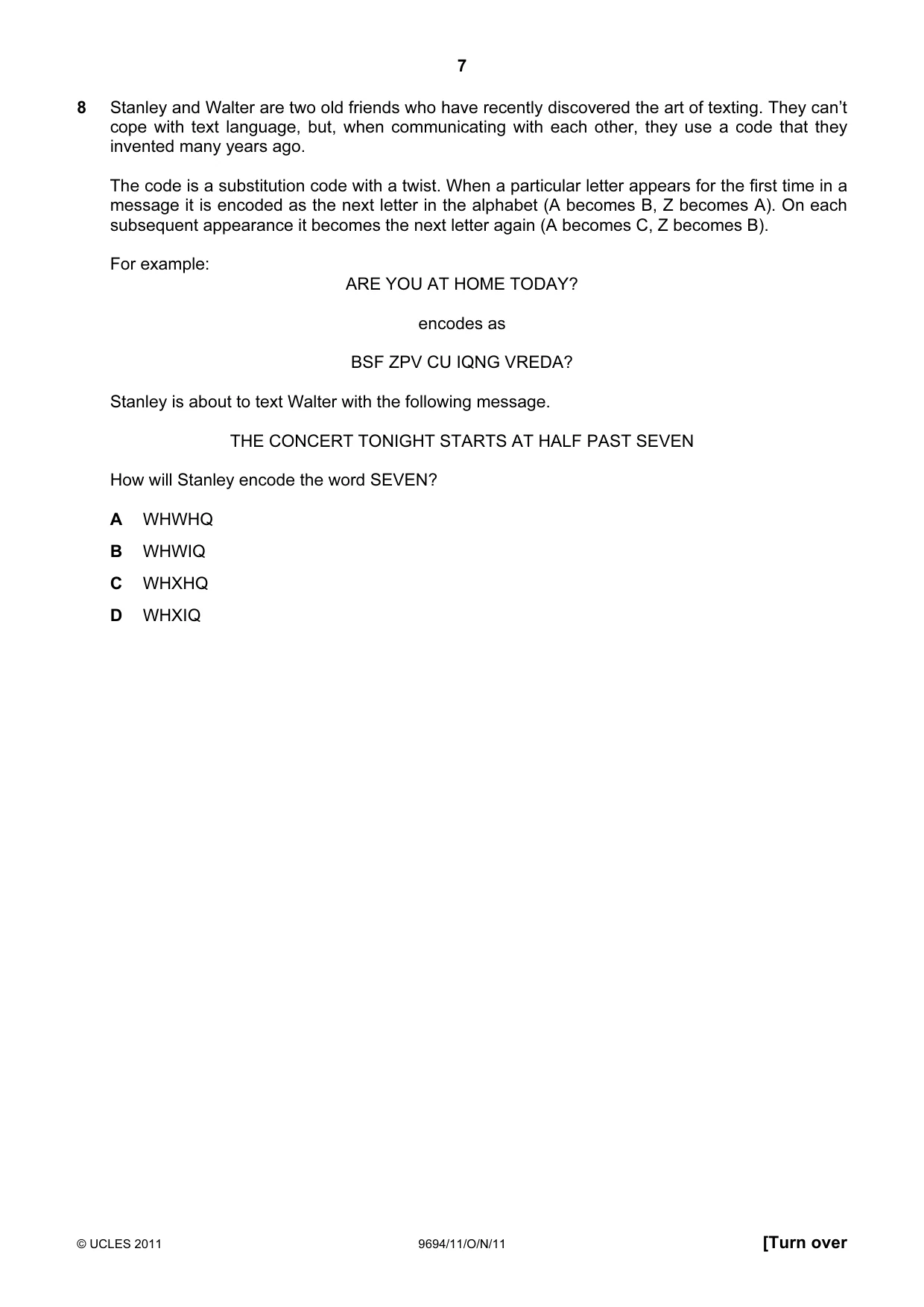 Cambridge A Level Thinking Skills 9694 2011 Oct/Nov Paper 1 · Variant 1 question paper, page 7 of 20