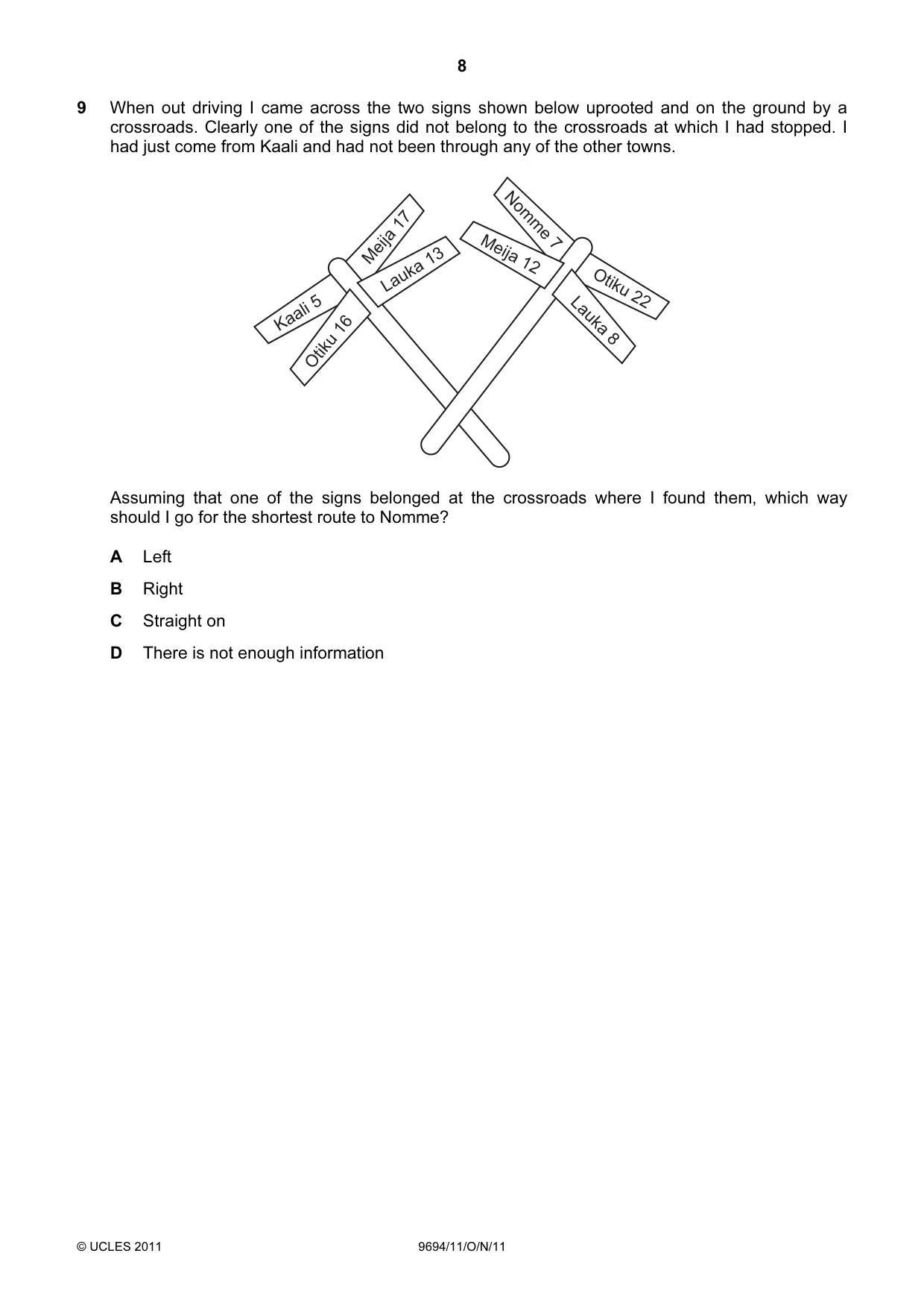 Cambridge A Level Thinking Skills 9694 2011 Oct/Nov Paper 1 · Variant 1 question paper, page 8 of 20