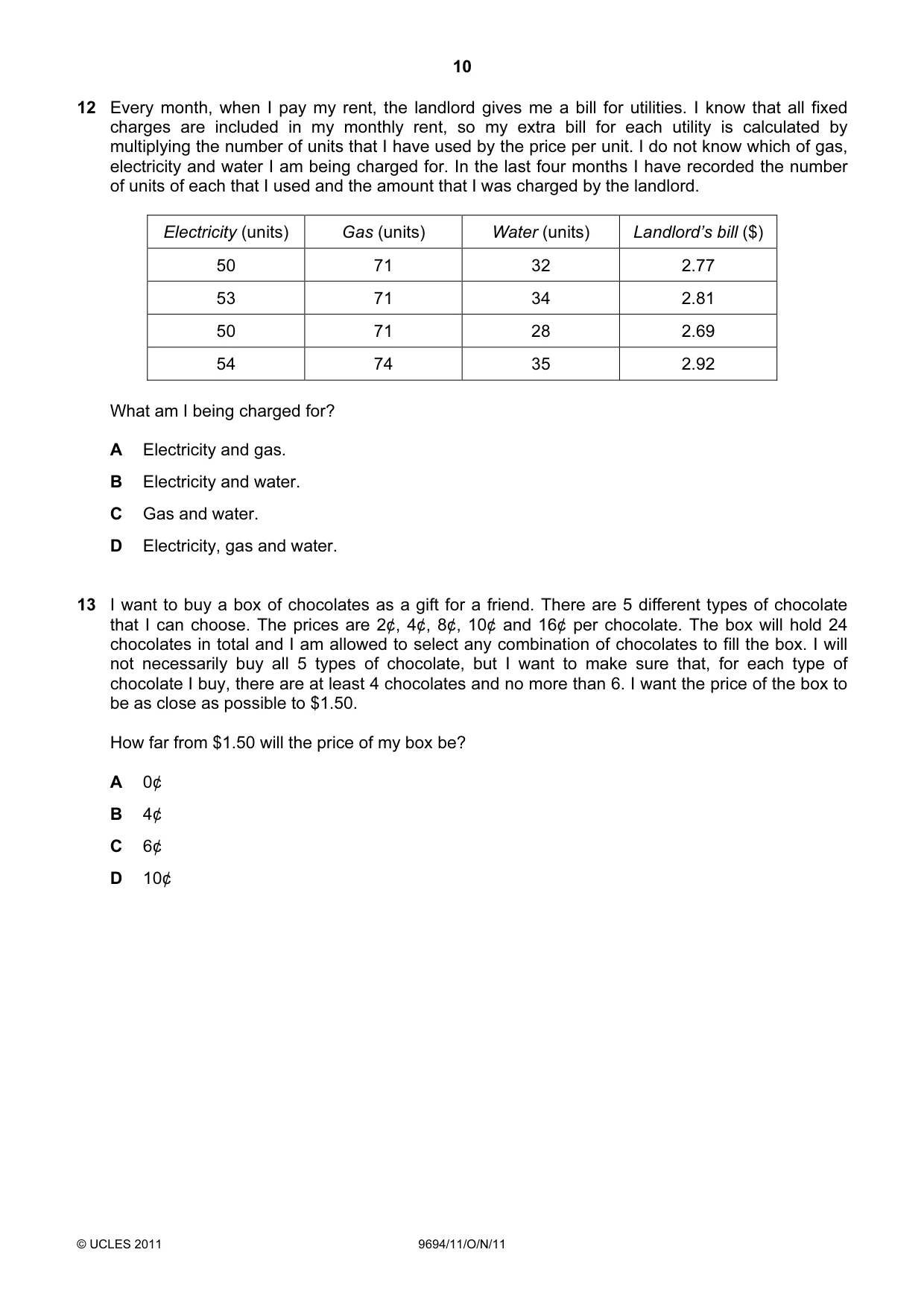 Cambridge A Level Thinking Skills 9694 2011 Oct/Nov Paper 1 · Variant 1 question paper, page 10 of 20