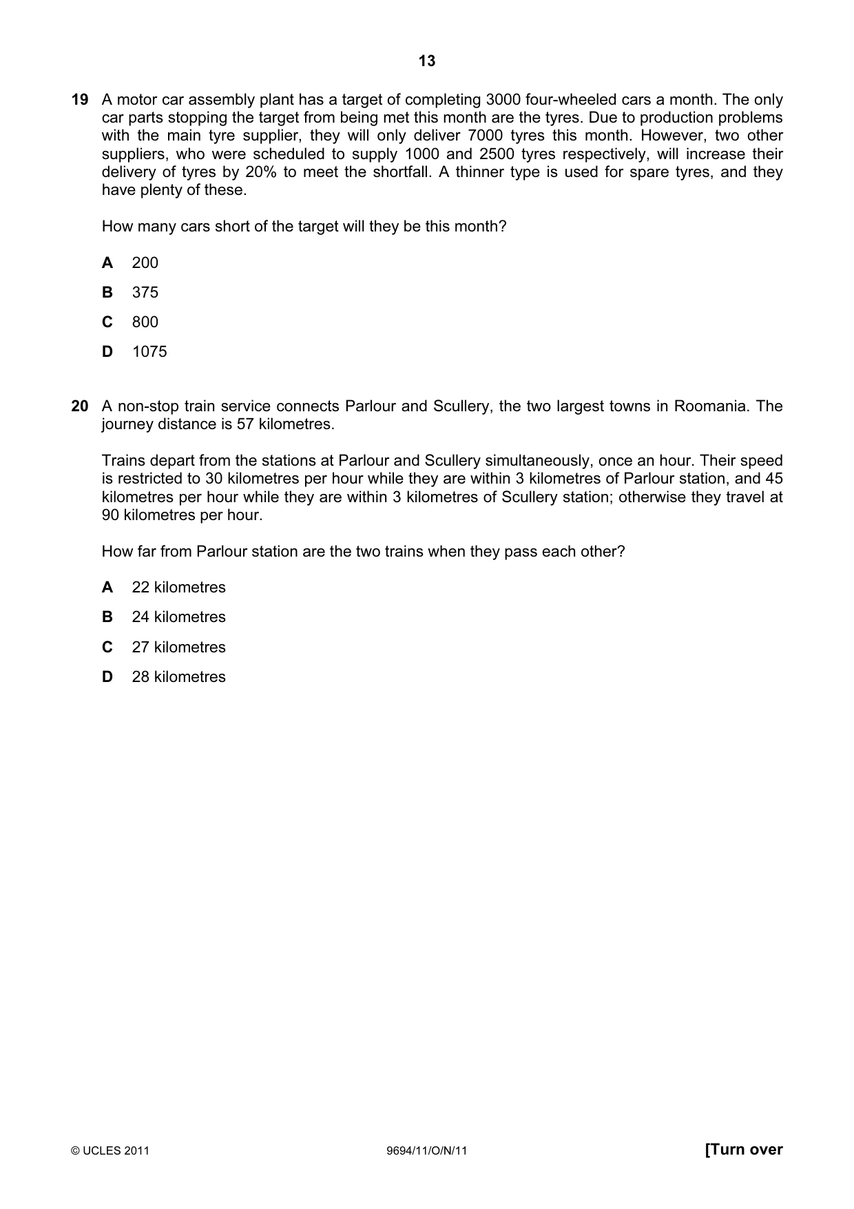 Cambridge A Level Thinking Skills 9694 2011 Oct/Nov Paper 1 · Variant 1 question paper, page 13 of 20