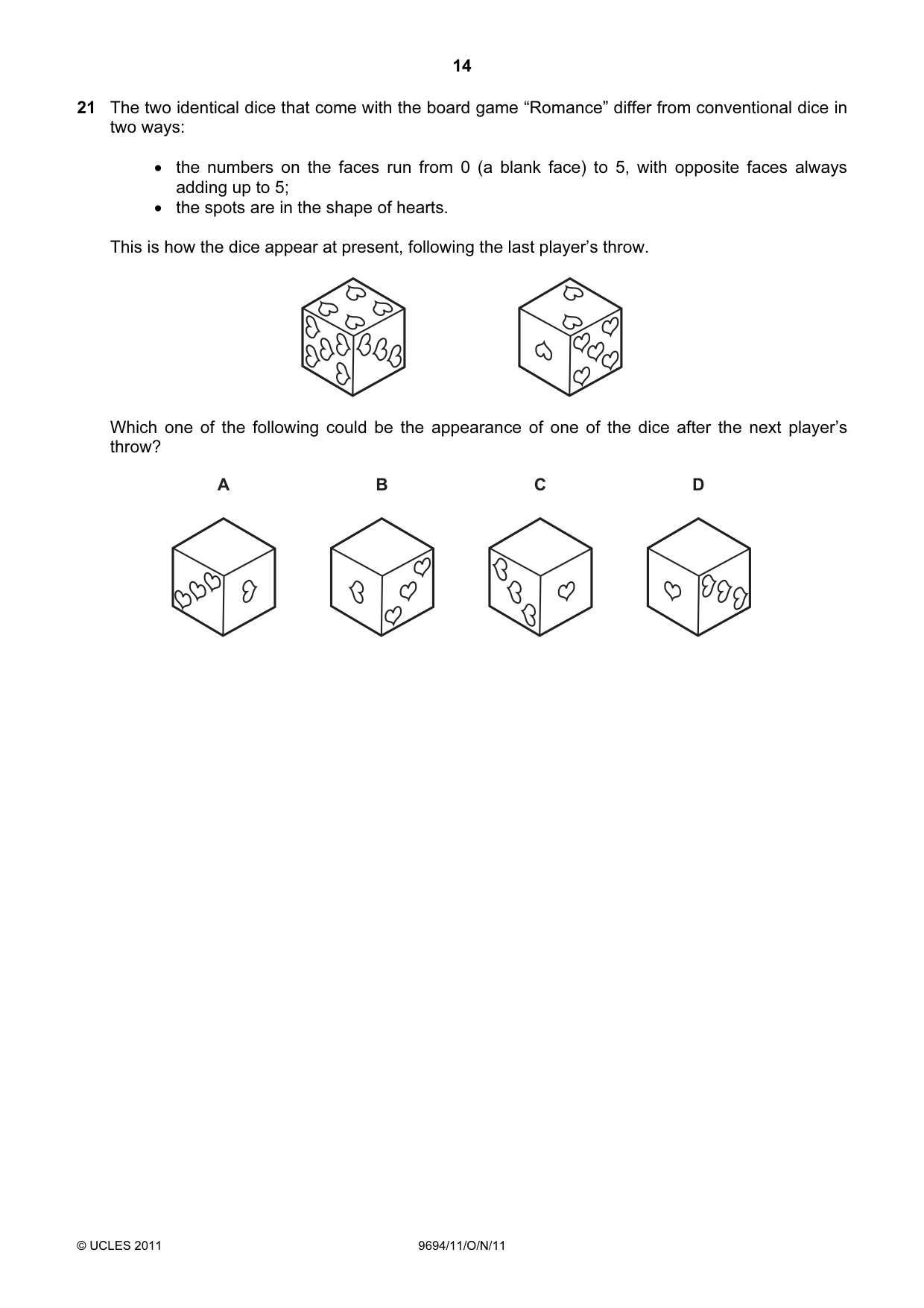 Cambridge A Level Thinking Skills 9694 2011 Oct/Nov Paper 1 · Variant 1 question paper, page 14 of 20