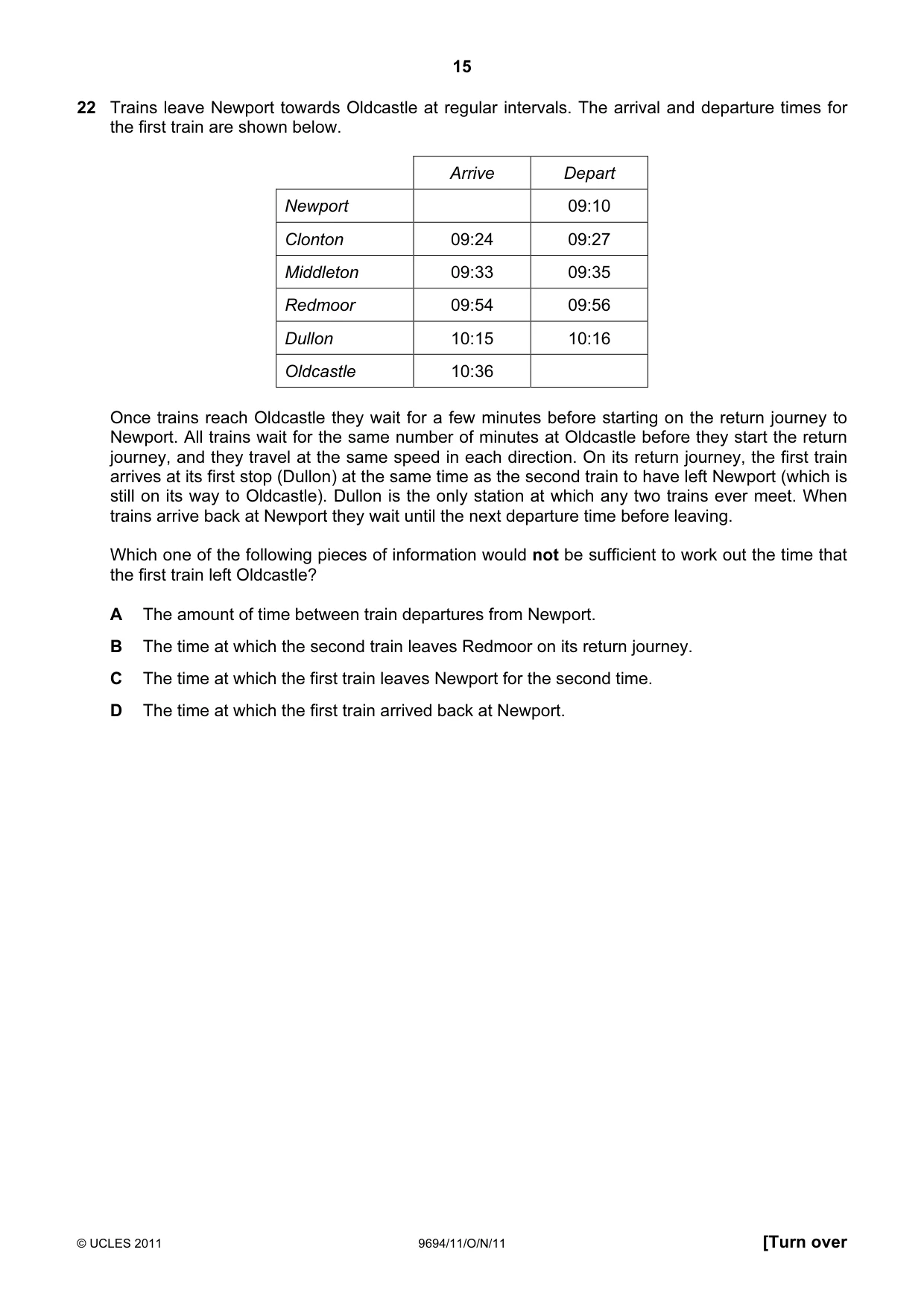 Cambridge A Level Thinking Skills 9694 2011 Oct/Nov Paper 1 · Variant 1 question paper, page 15 of 20
