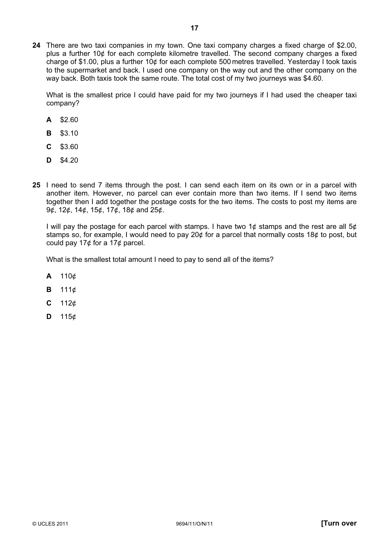 Cambridge A Level Thinking Skills 9694 2011 Oct/Nov Paper 1 · Variant 1 question paper, page 17 of 20