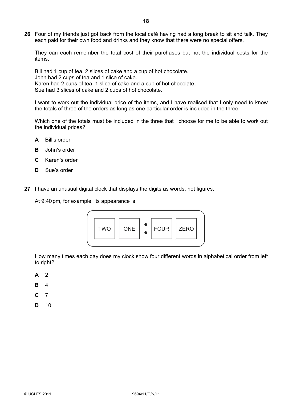 Cambridge A Level Thinking Skills 9694 2011 Oct/Nov Paper 1 · Variant 1 question paper, page 18 of 20