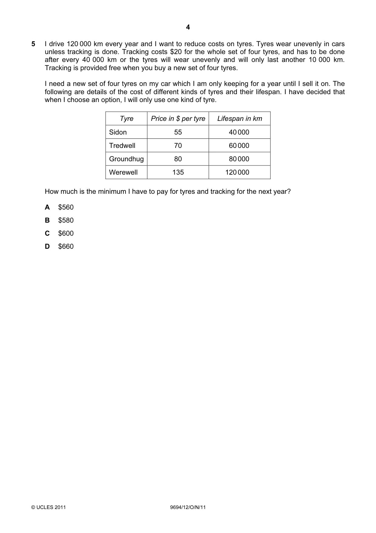 Cambridge A Level Thinking Skills 9694 2011 Oct/Nov Paper 1 · Variant 2 question paper, page 4 of 20