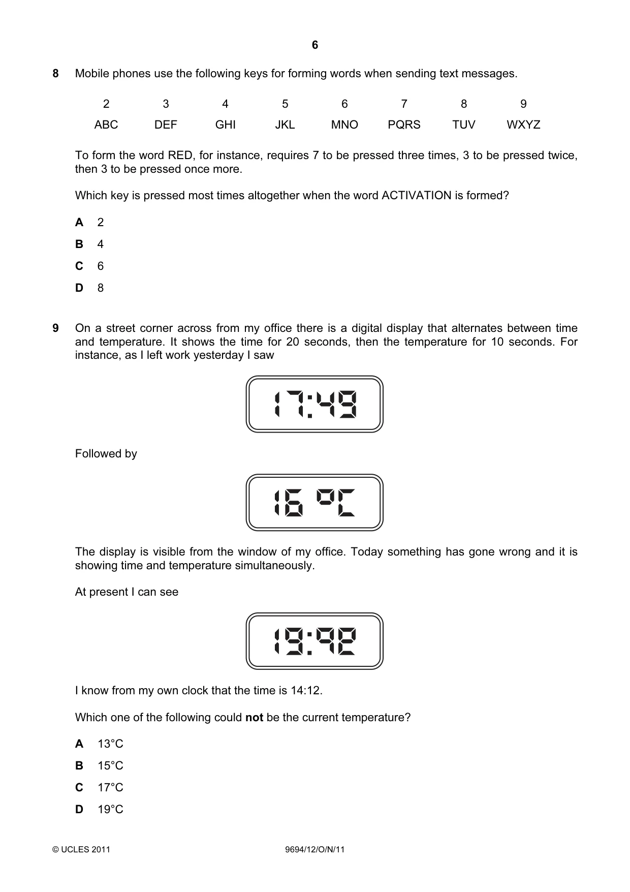 Cambridge A Level Thinking Skills 9694 2011 Oct/Nov Paper 1 · Variant 2 question paper, page 6 of 20