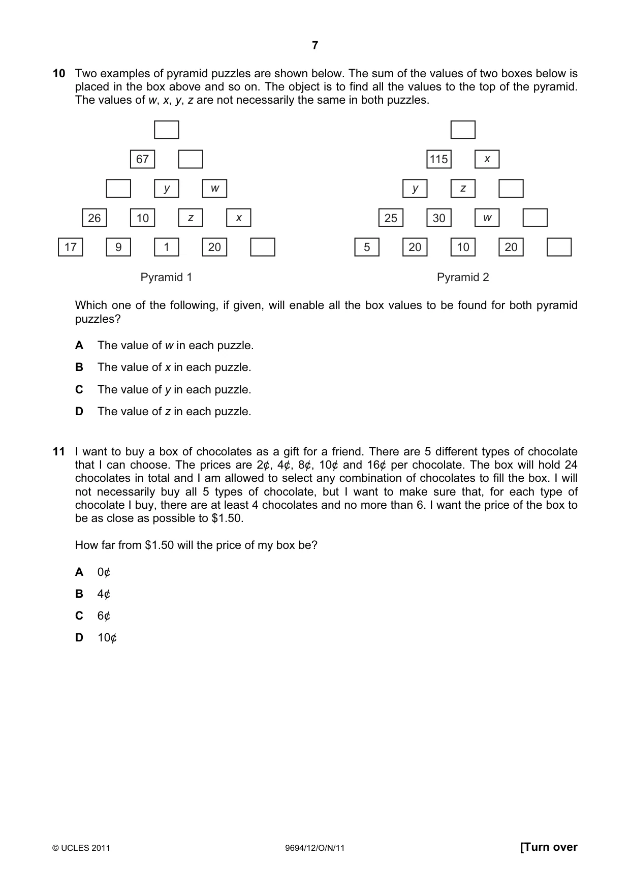 Cambridge A Level Thinking Skills 9694 2011 Oct/Nov Paper 1 · Variant 2 question paper, page 7 of 20
