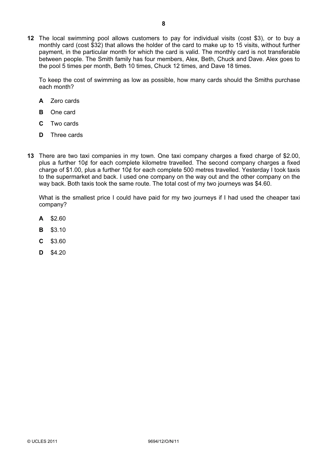 Cambridge A Level Thinking Skills 9694 2011 Oct/Nov Paper 1 · Variant 2 question paper, page 8 of 20