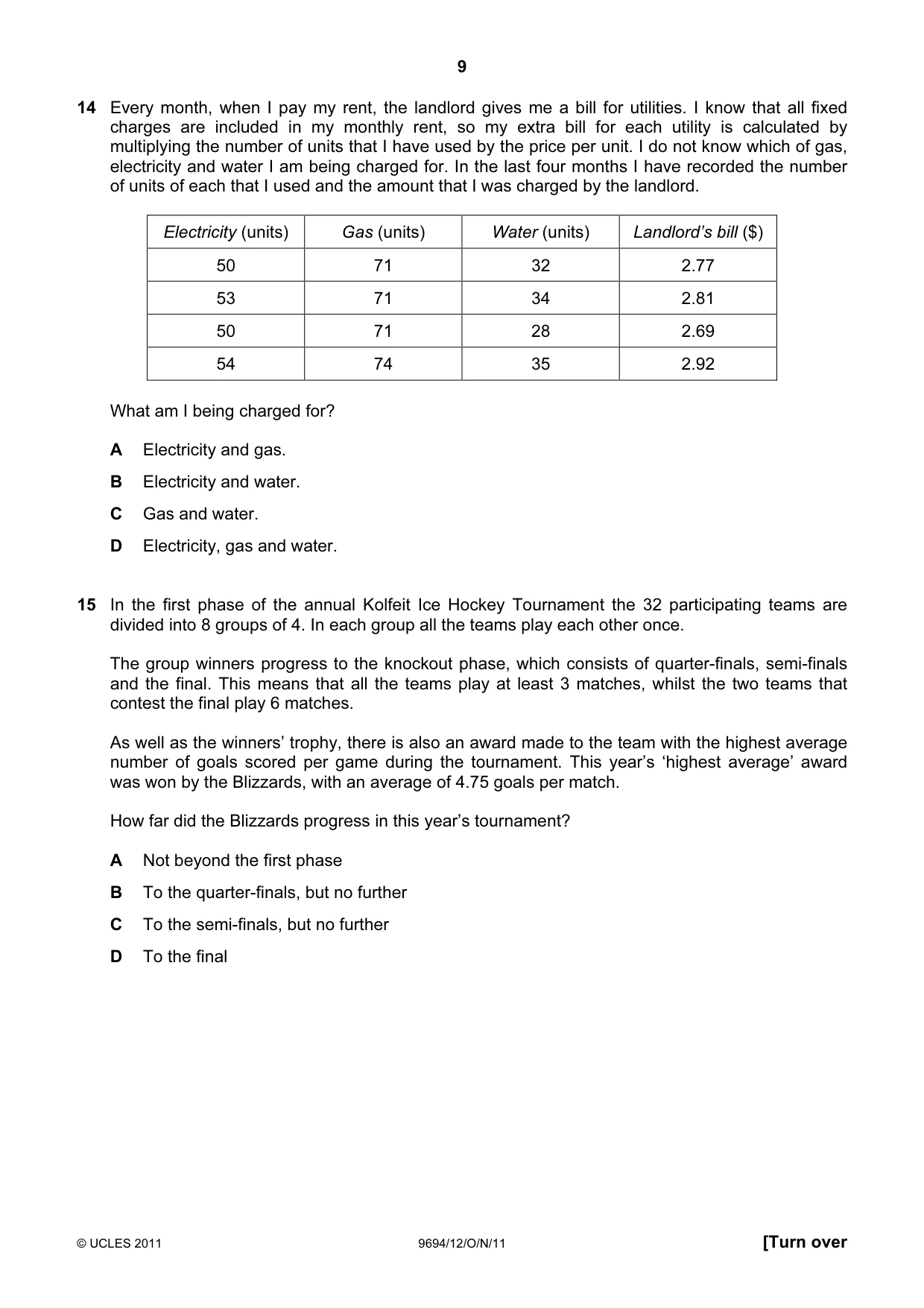 Cambridge A Level Thinking Skills 9694 2011 Oct/Nov Paper 1 · Variant 2 question paper, page 9 of 20