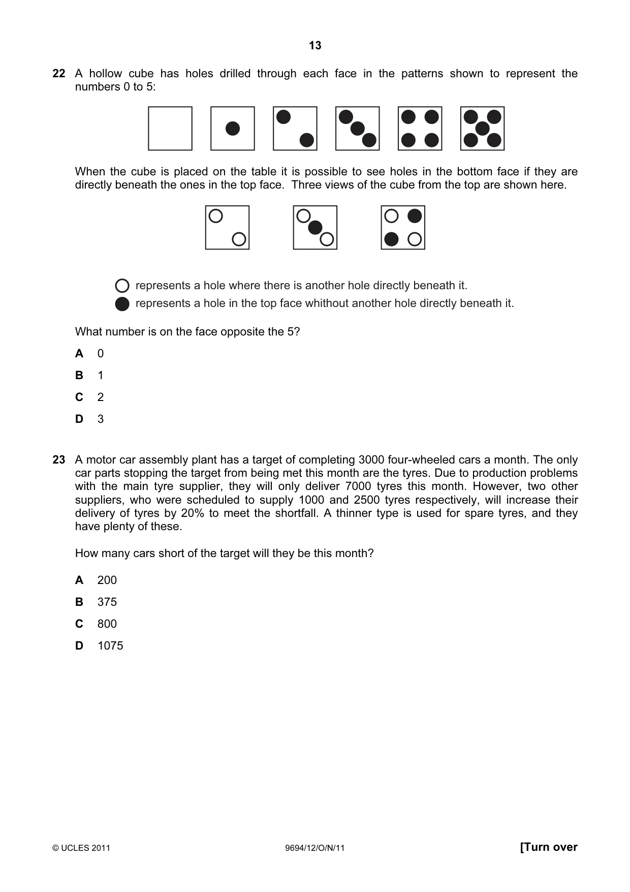 Cambridge A Level Thinking Skills 9694 2011 Oct/Nov Paper 1 · Variant 2 question paper, page 13 of 20