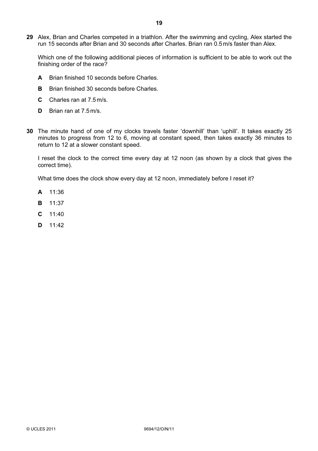 Cambridge A Level Thinking Skills 9694 2011 Oct/Nov Paper 1 · Variant 2 question paper, page 19 of 20