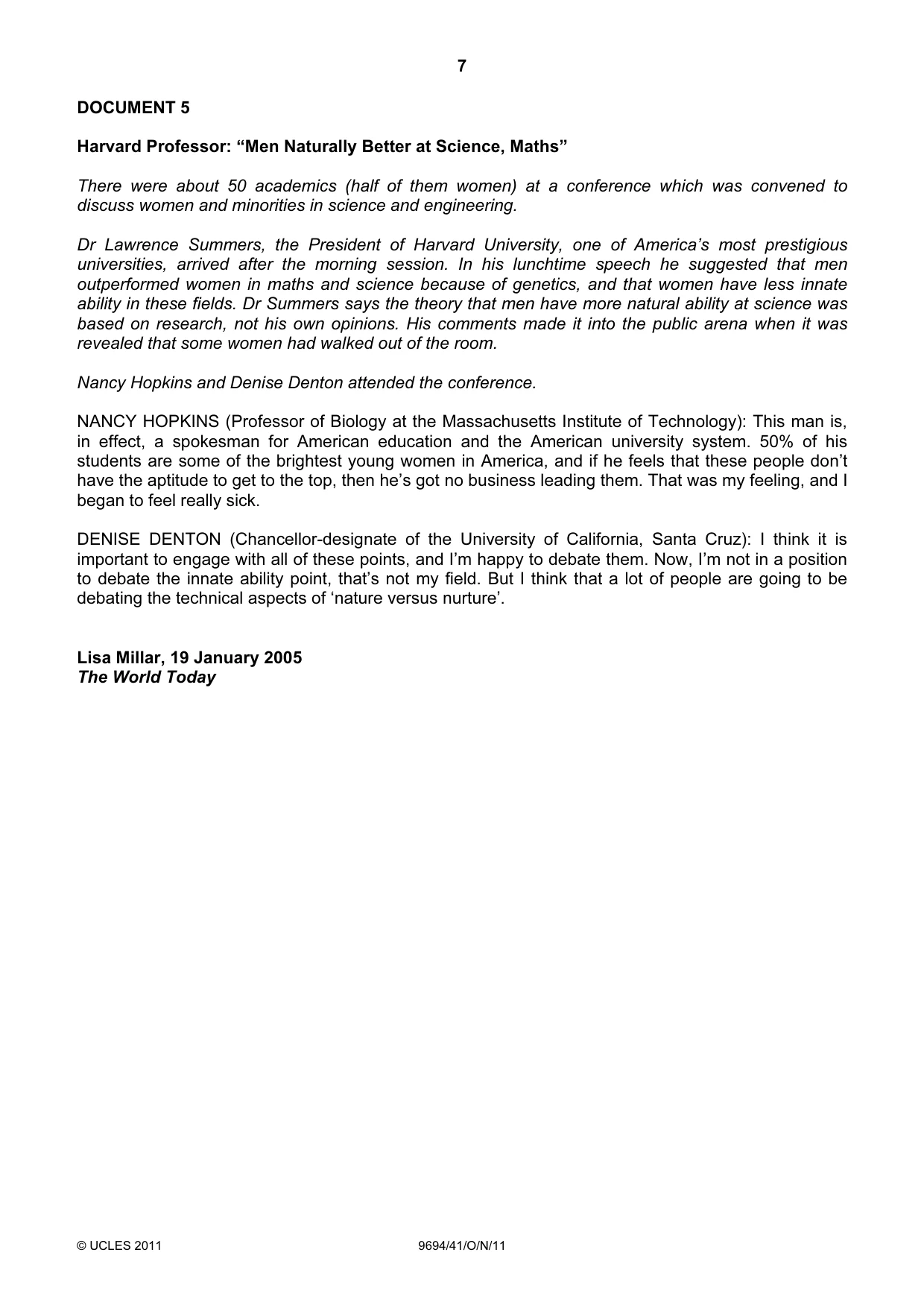 Cambridge A Level Thinking Skills 9694 2011 Oct/Nov Paper 4 · Variant 1 question paper, page 7 of 8