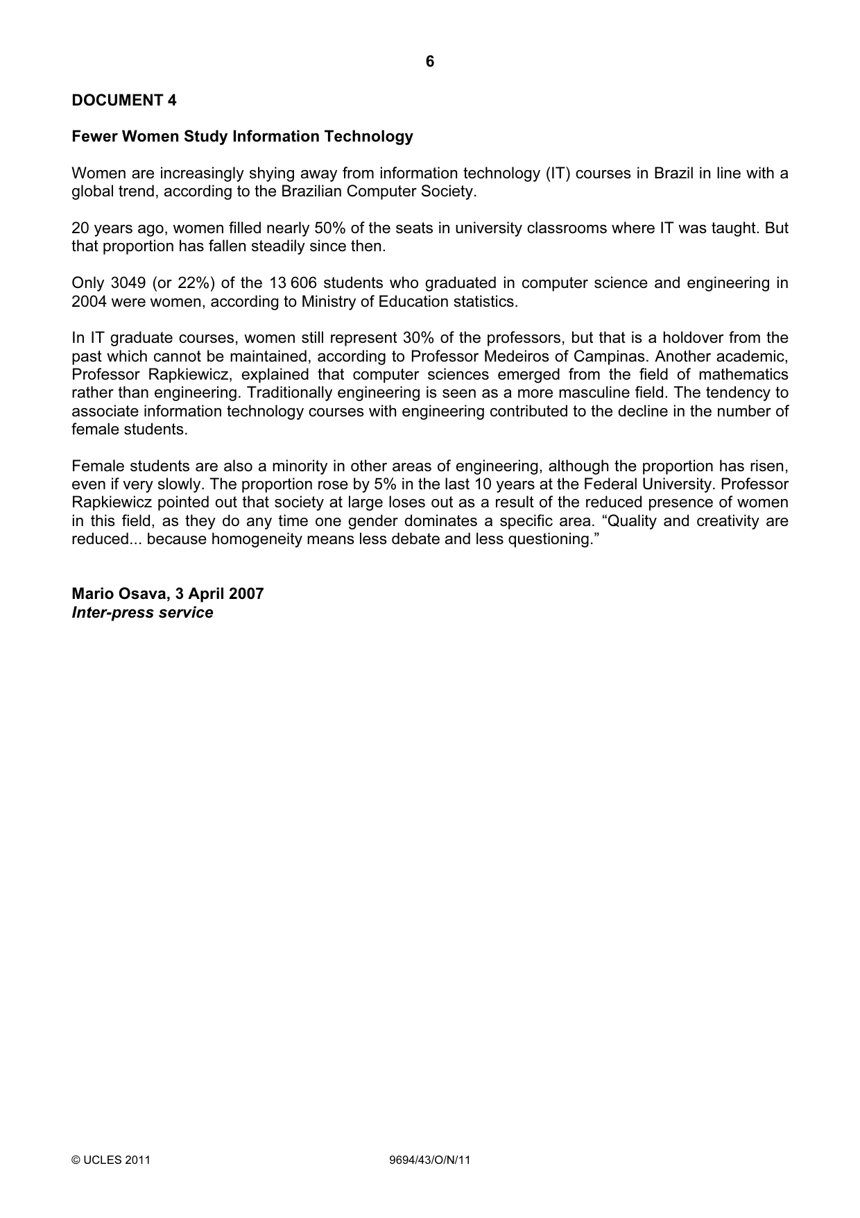 Cambridge A Level Thinking Skills 9694 2011 Oct/Nov Paper 4 · Variant 3 question paper, page 6 of 8
