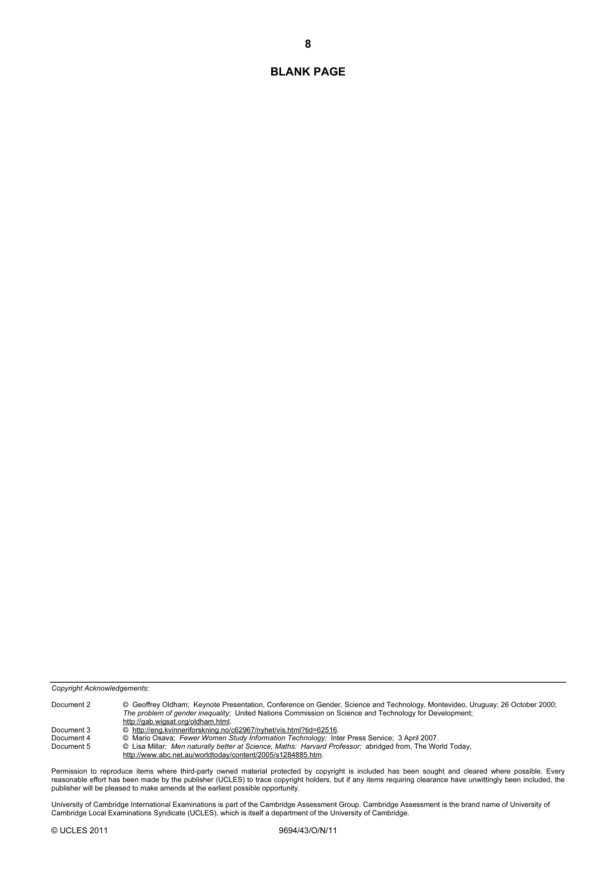 Cambridge A Level Thinking Skills 9694 2011 Oct/Nov Paper 4 · Variant 3 question paper, page 8 of 8