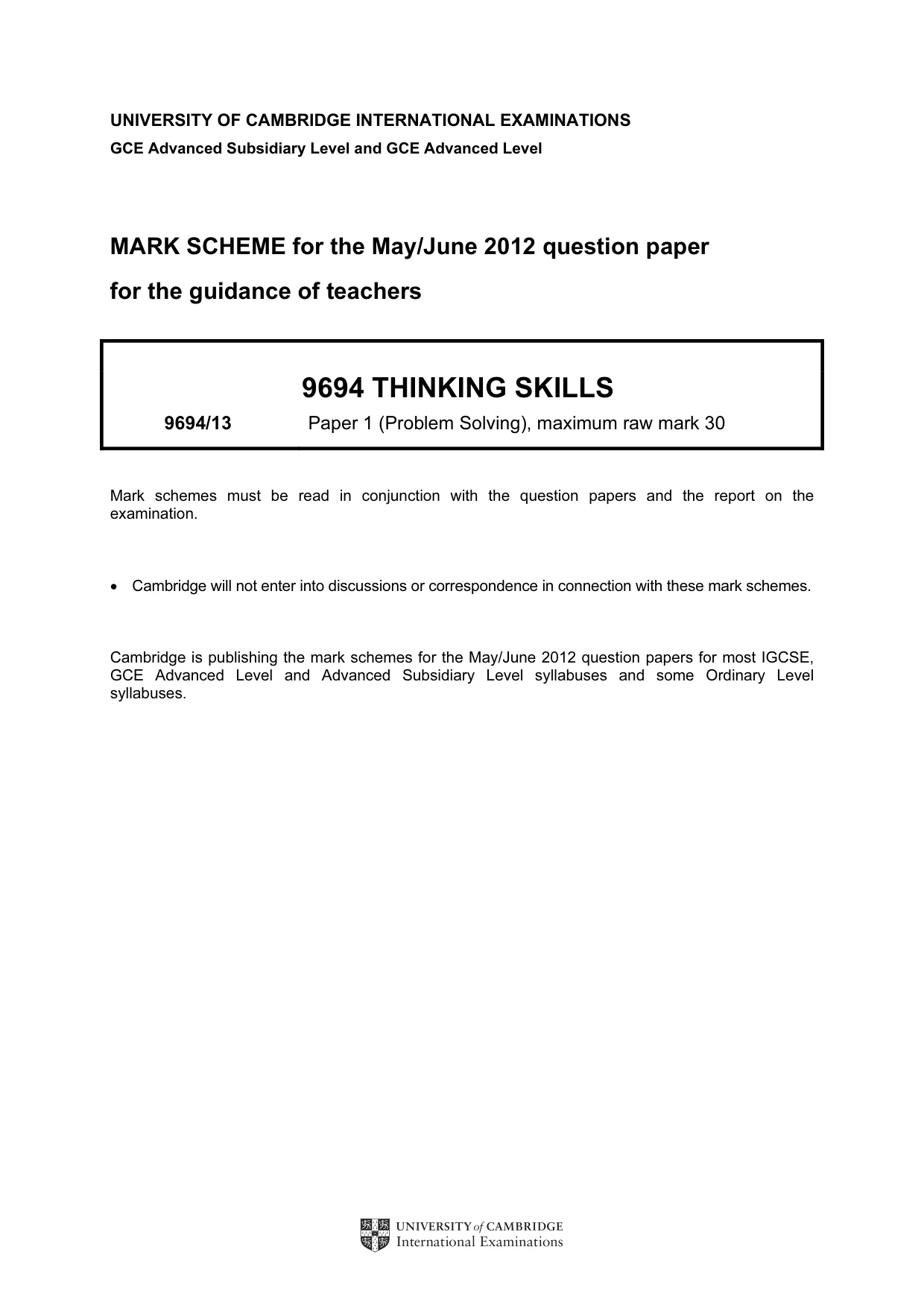 Mark scheme, page 1 of 2