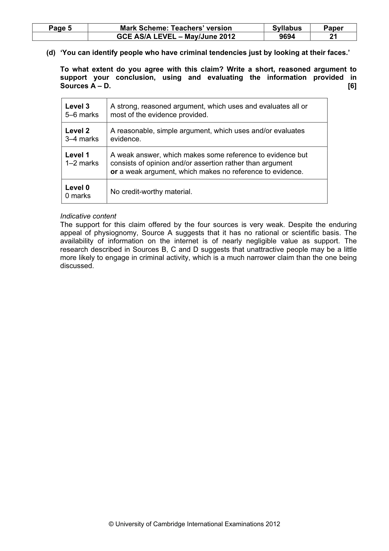 Mark scheme, page 5 of 8