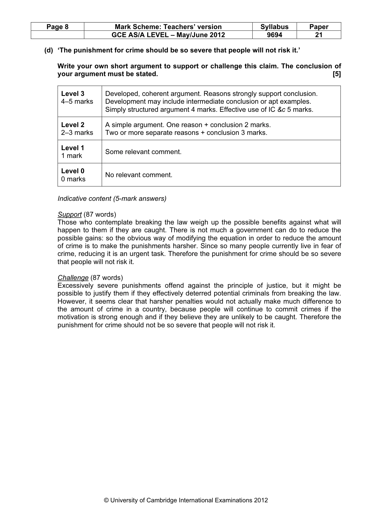 Mark scheme, page 8 of 8
