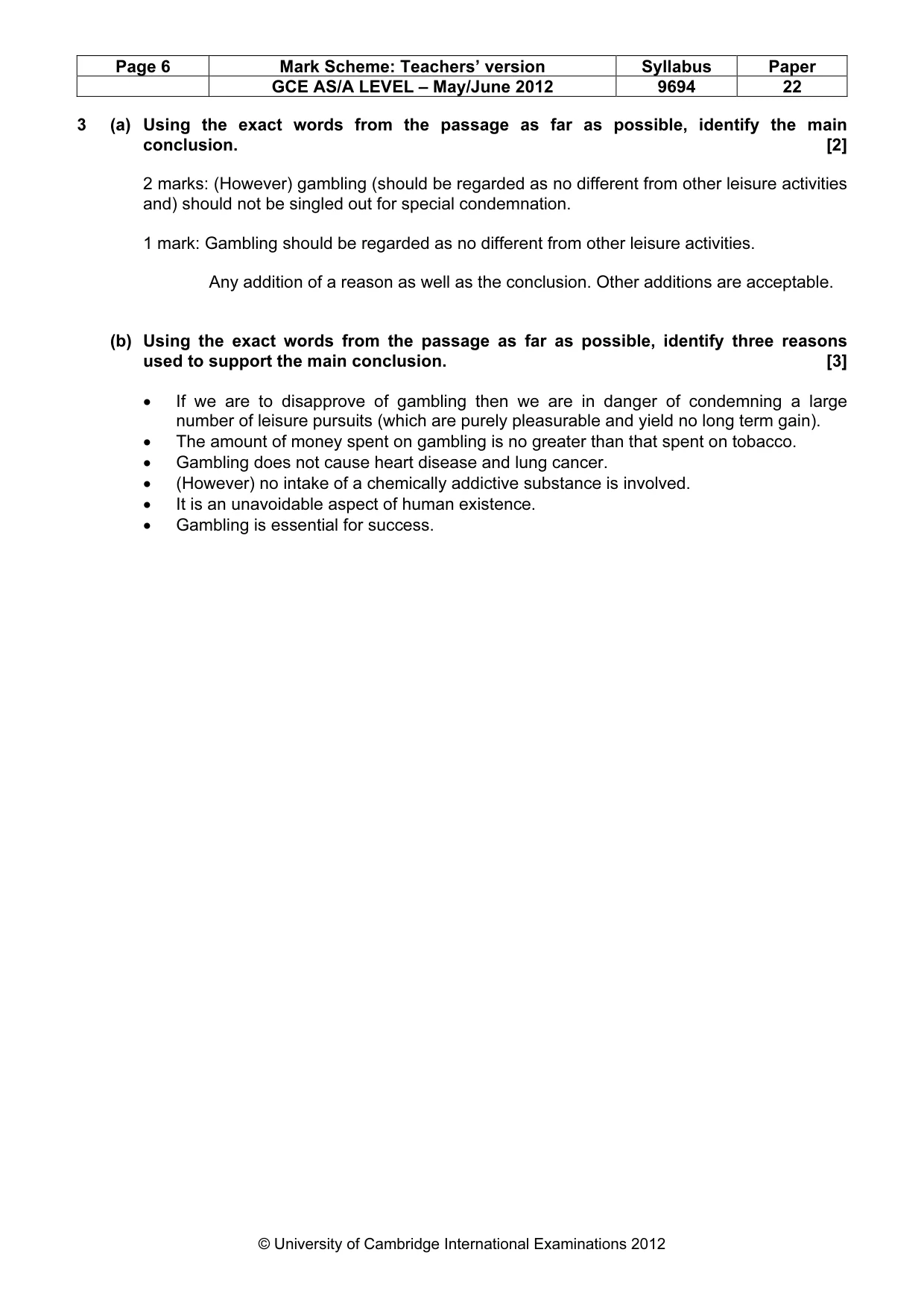 Mark scheme, page 6 of 8