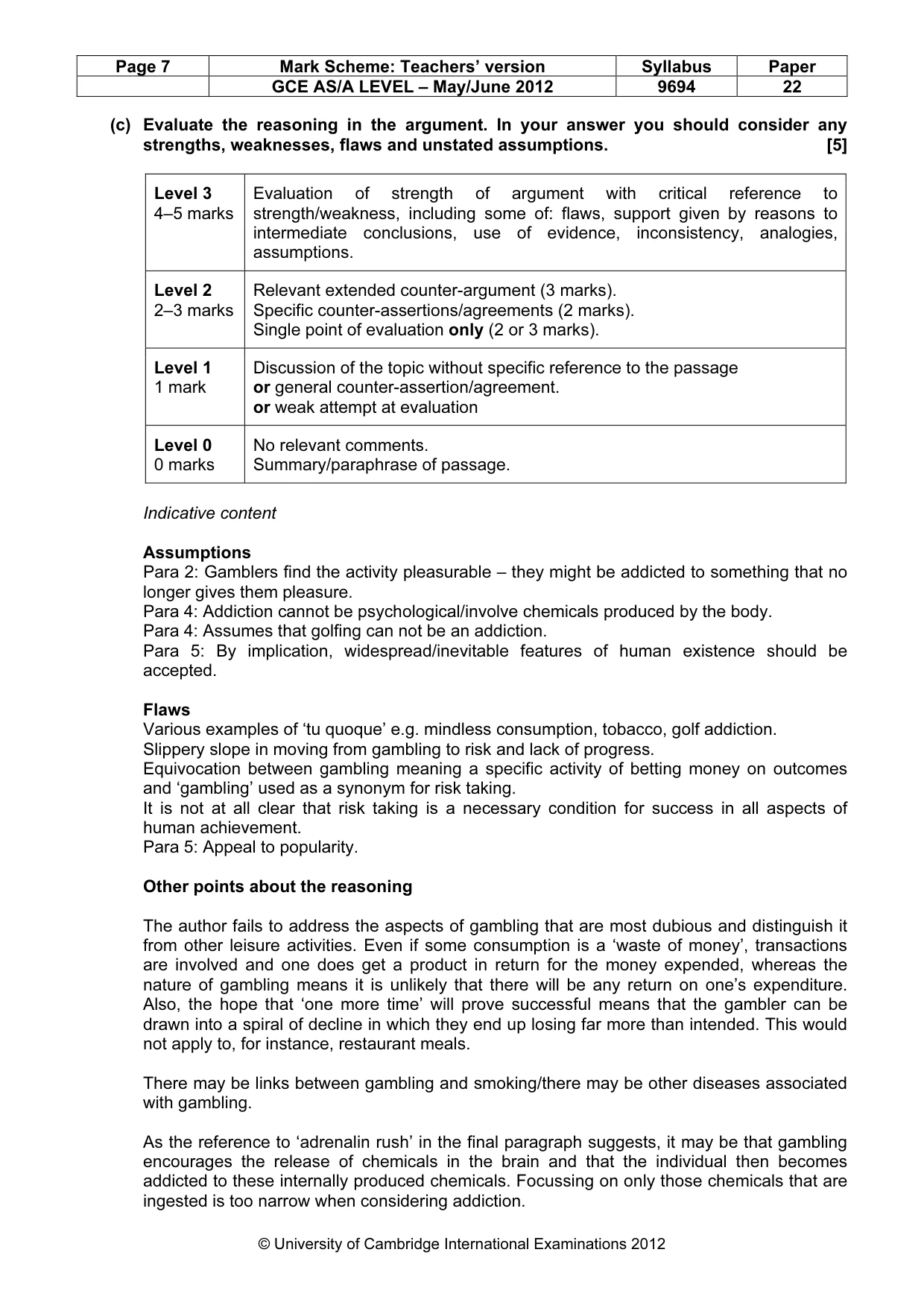 Mark scheme, page 7 of 8