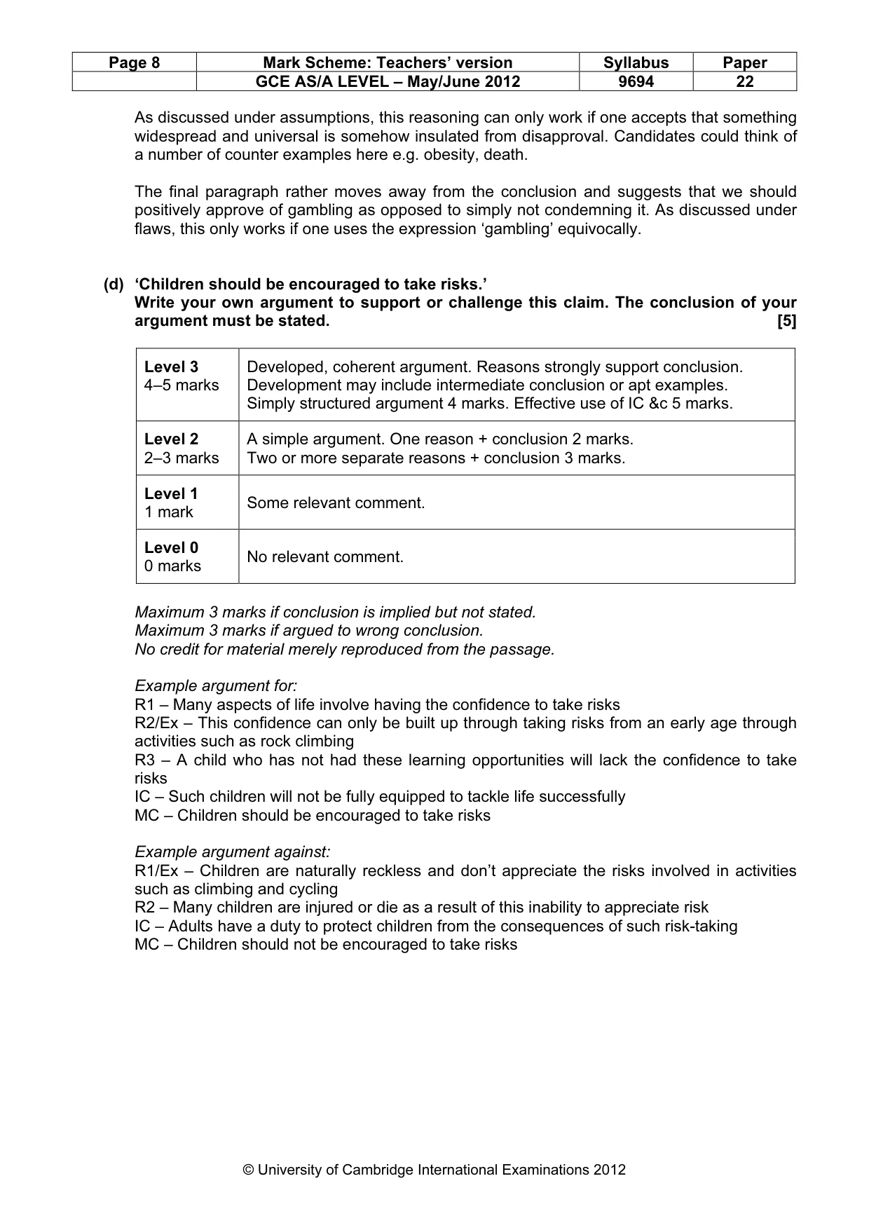 Mark scheme, page 8 of 8