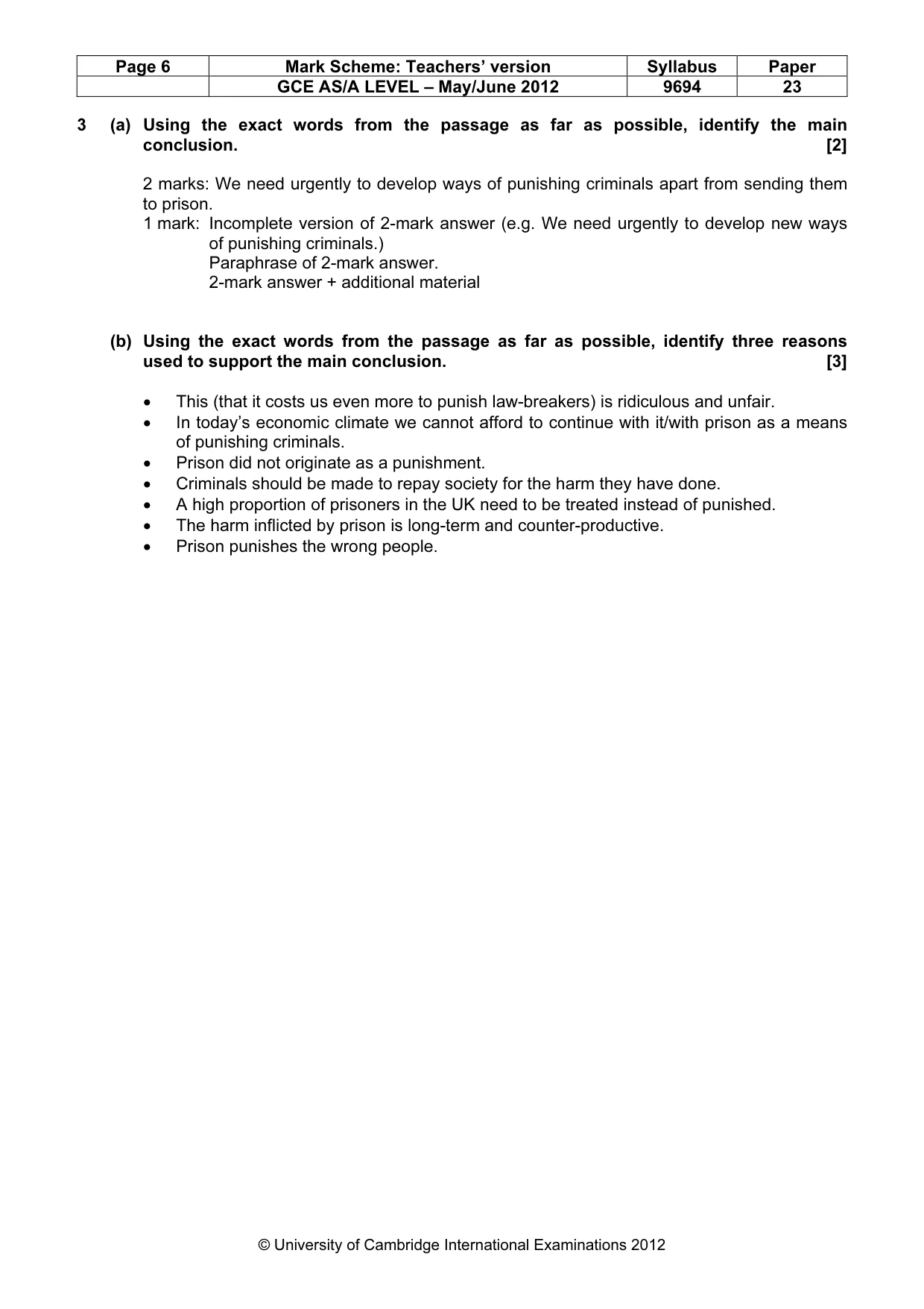 Mark scheme, page 6 of 8