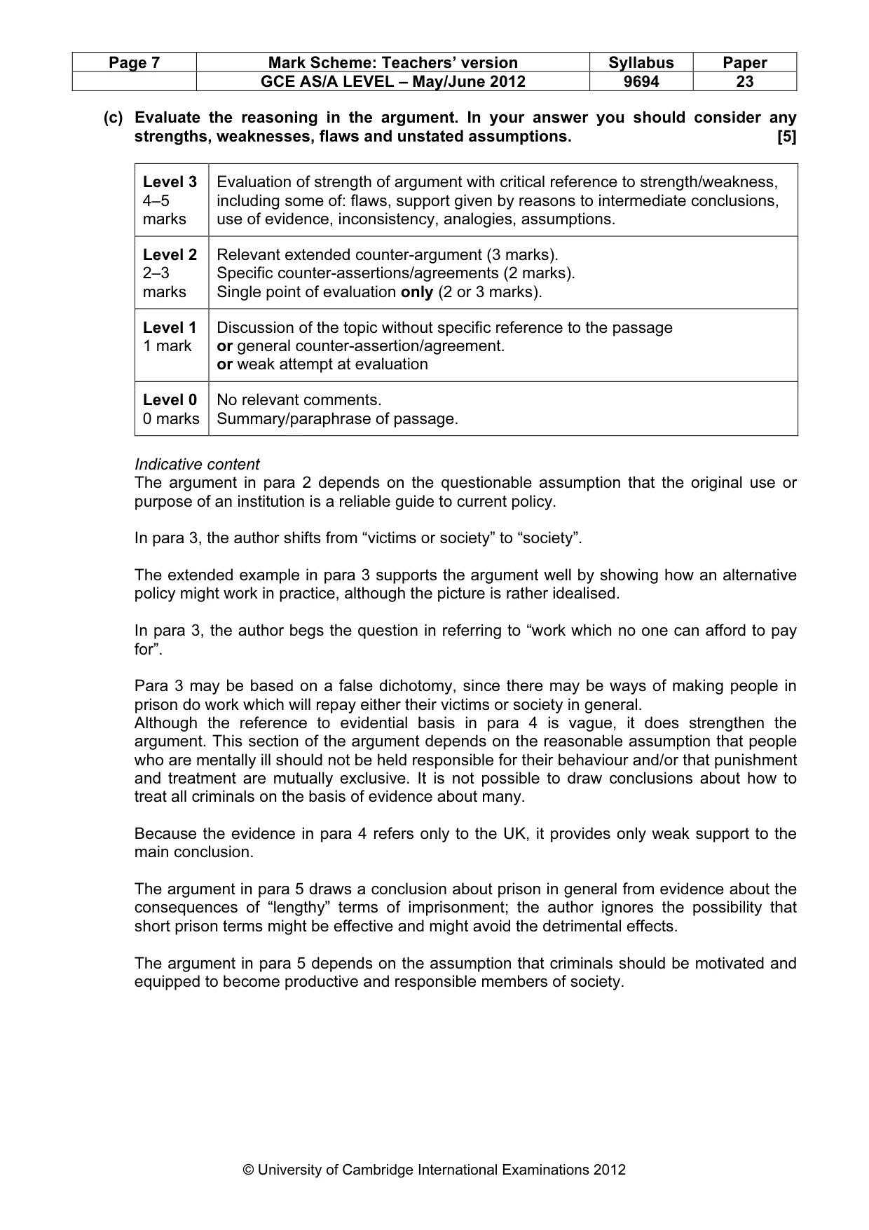 Mark scheme, page 7 of 8