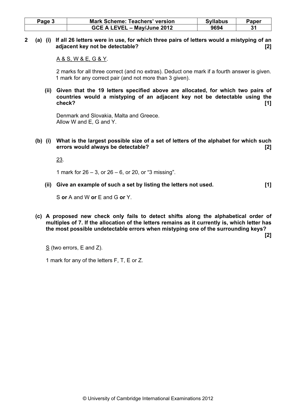 Mark scheme, page 3 of 7