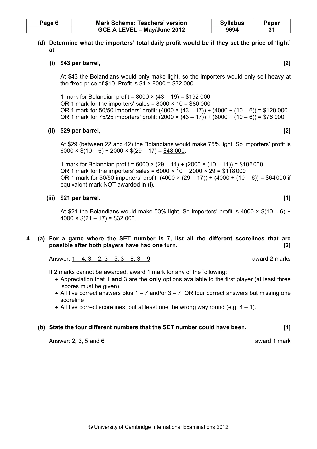 Mark scheme, page 6 of 7