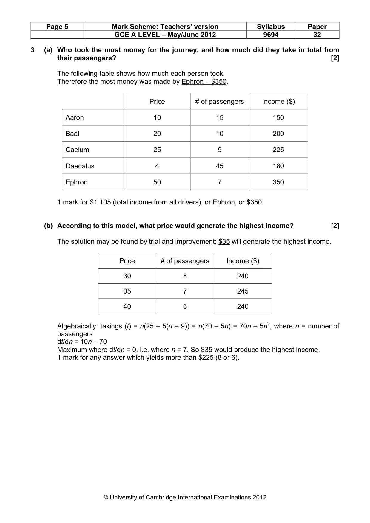 Mark scheme, page 5 of 8