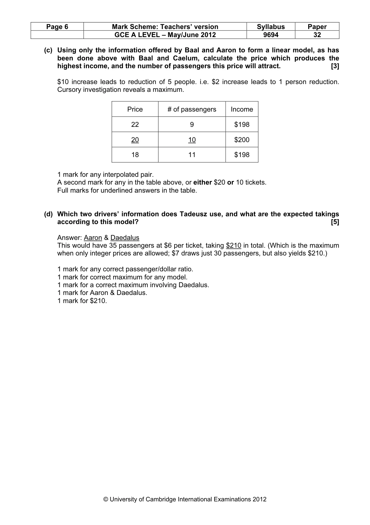 Mark scheme, page 6 of 8