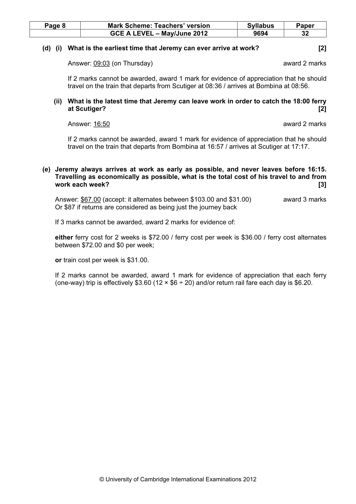 Mark scheme, page 8 of 8