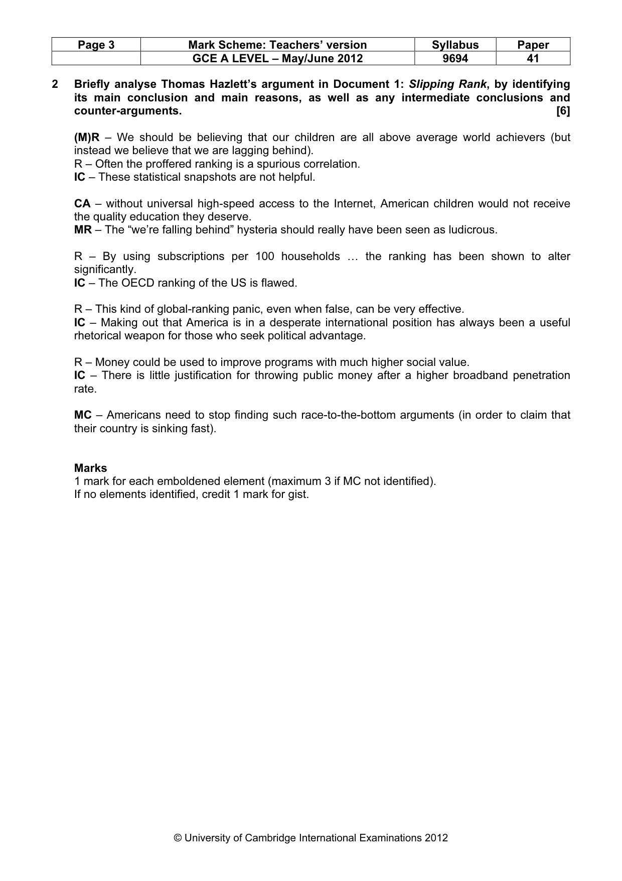 Mark scheme, page 3 of 7