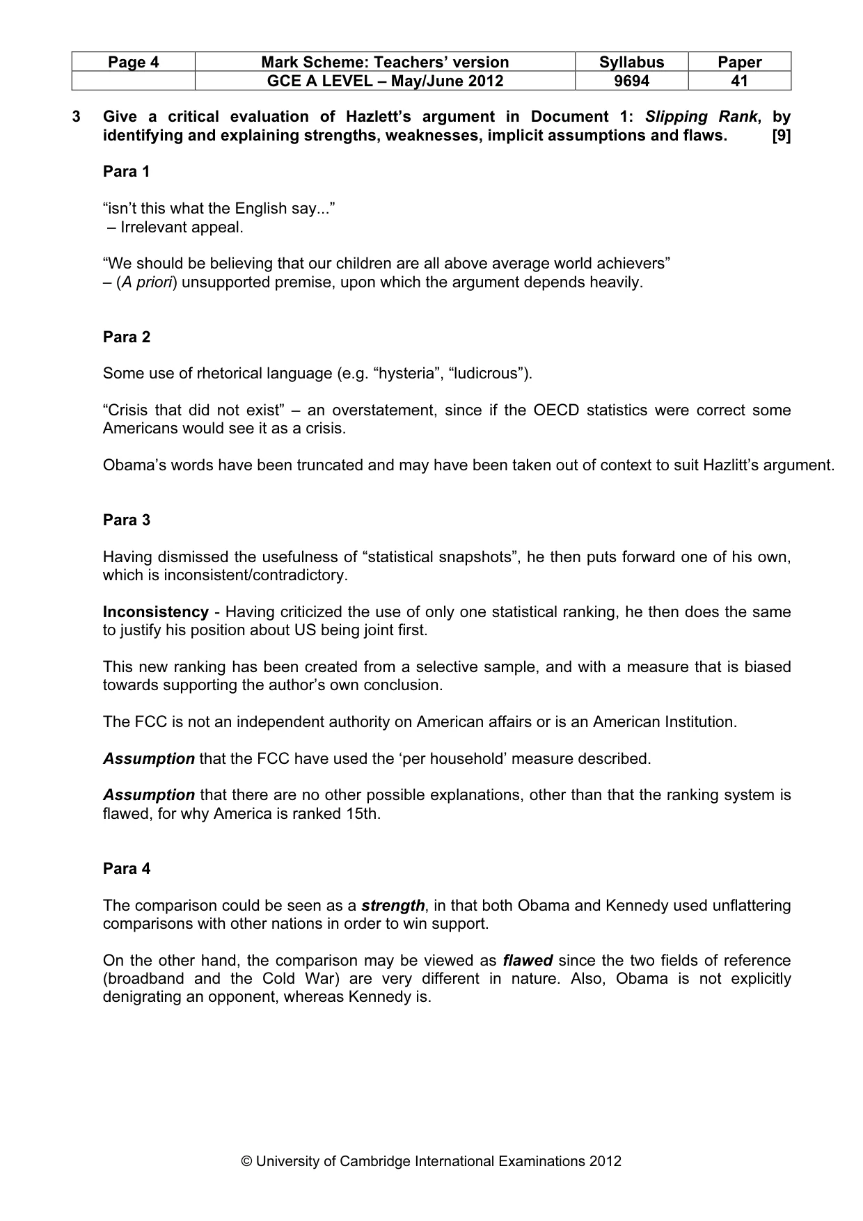 Mark scheme, page 4 of 7