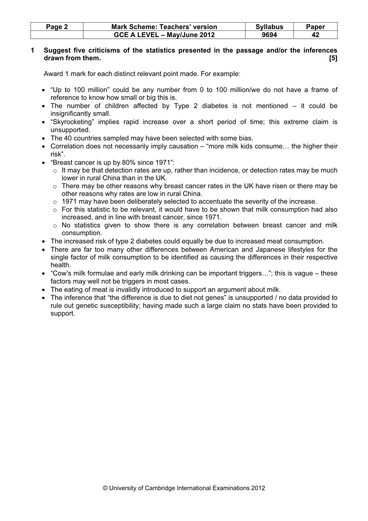 Mark scheme, page 2 of 7