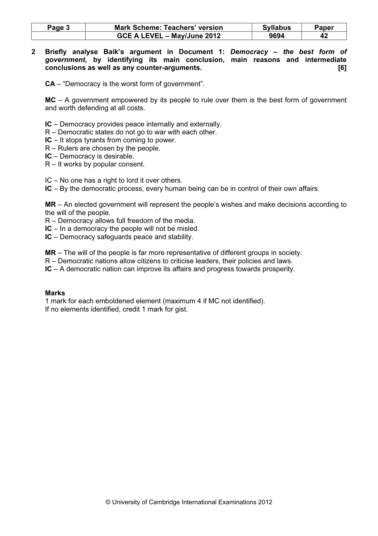 Mark scheme, page 3 of 7