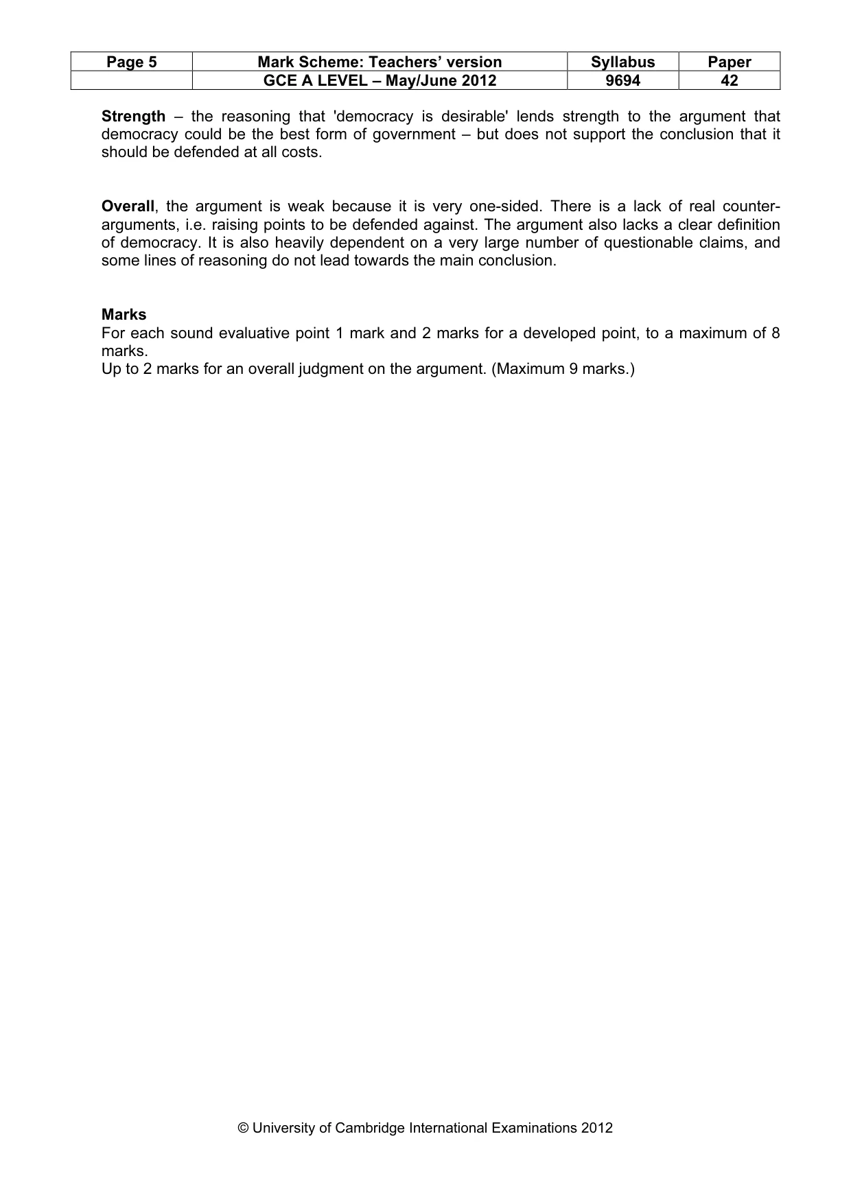 Mark scheme, page 5 of 7