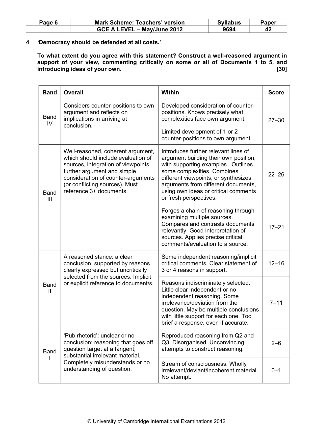 Mark scheme, page 6 of 7