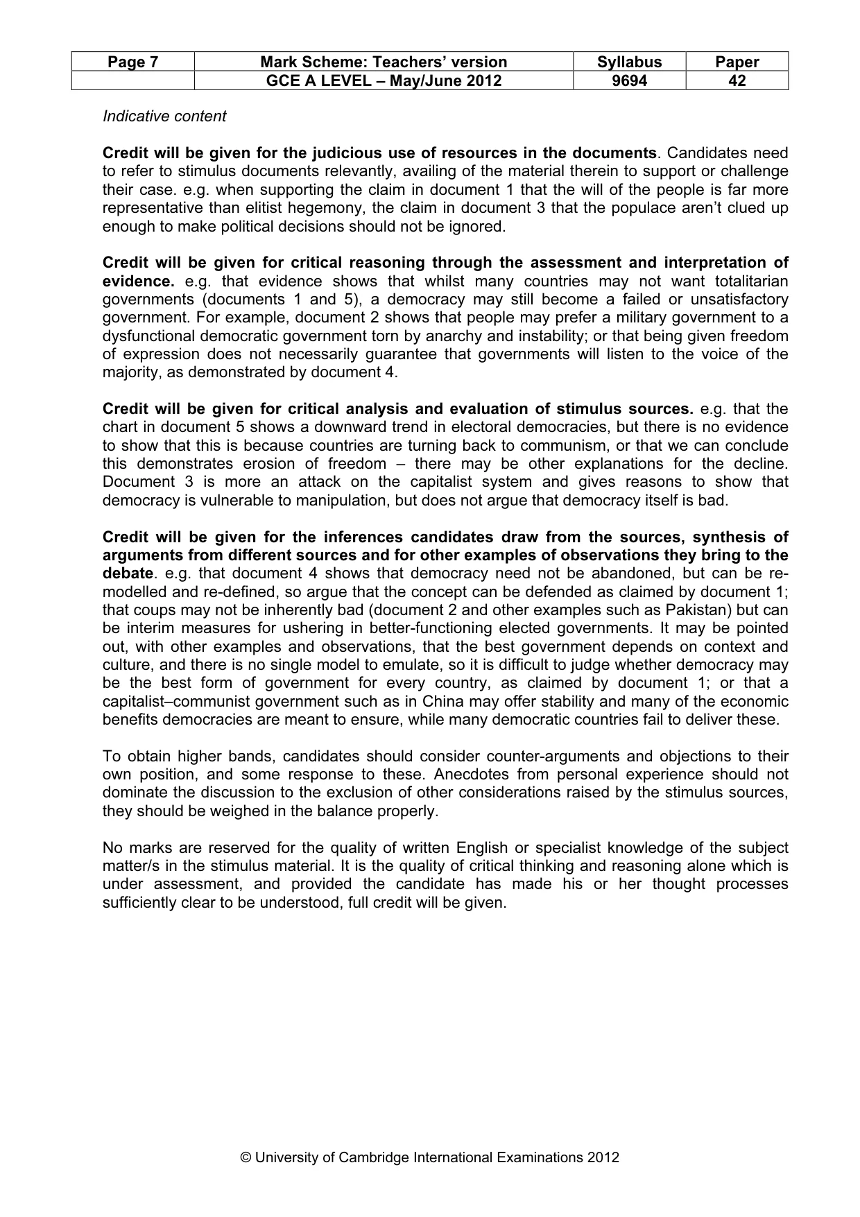 Mark scheme, page 7 of 7